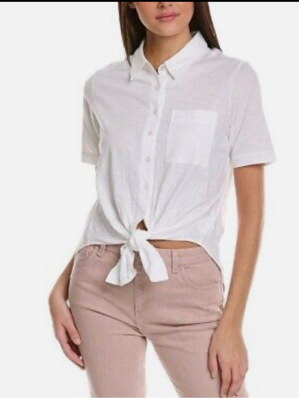 Theory Hekanina CS White Sea Club Cotton Collar Tie Front Up Shirt Large NWT